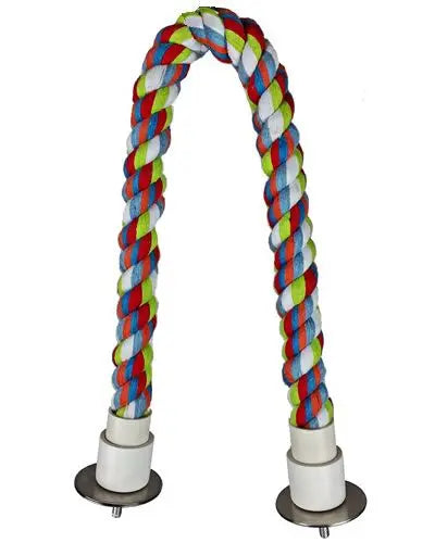 Vibrant 22-inch Happy Beaks cotton cable perch, bendable and soft, designed for small birds like cockatiels with a secure grip.