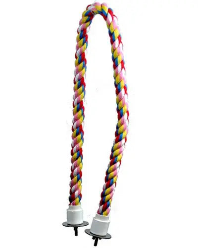 Vibrant 32-inch Happy Beaks cotton cable perch, bendable and colorful, designed for medium birds like Conures to grip and play.