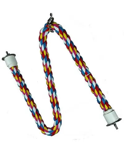 Vibrant 36-inch Happy Beaks cotton cable perch, bendable and colorful, designed for medium birds with a soft, grippy texture.