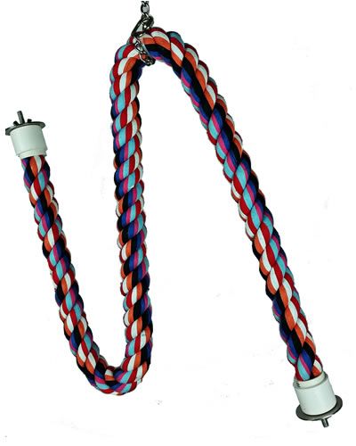 Vibrant 48" Happy Beaks cotton cable perch, bendable and durable, with colorful woven cotton for large birds’ comfort.