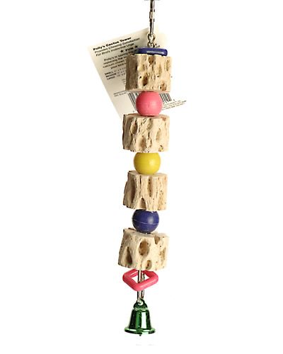 Polly's Cactus Tower Small, a bird toy resembling Cholla wood, crafted from ground calcium, sized 6" by 1.5" for small birds.