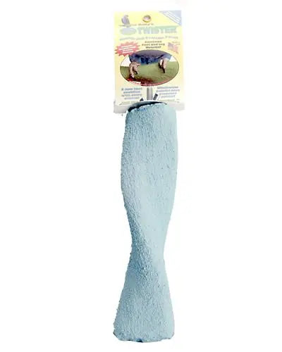 Colorful Twist-N-Swing bird perch with a unique twisted shape, designed to exercise birds' legs and trim nails safely.