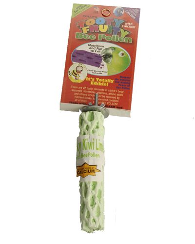 Colorful Tooty Fruity Perch by Polly's, a small, edible bird perch infused with bee pollen and natural calcium for bone health.