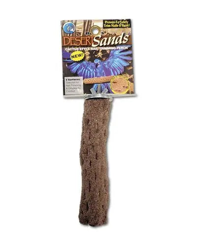 Textured desert sand perch with sparkling glitter, perfect for small birds, offering coarse nail trimming and comfort.