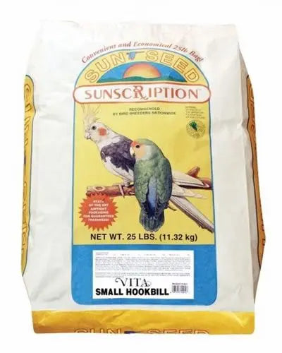 Vibrant mix of Sun Seed Vita Small Hookbill Safflower Formula with tropical fruits like papaya, pineapple, and apple.