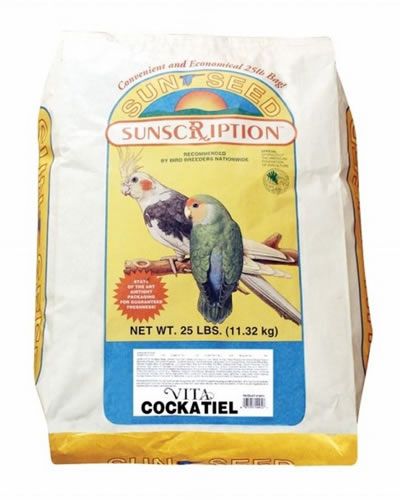 Vibrant mix of Sun Seed Vita Cockatiel/Lovebird 25lb blend, packed with tropical fruits, veggies, and nutrient-rich pellets for pet birds.