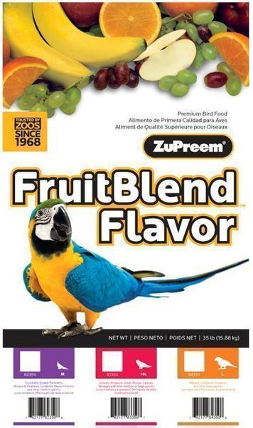 Vibrant mix of Zupreem Large Parrot Fruit Blend pellets with colorful fruit-inspired hues, crafted for large parrots like Macaws.