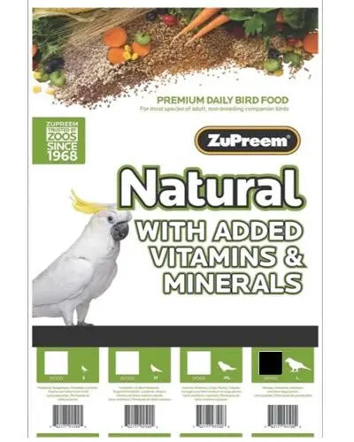 Vibrant pile of ZuPreem Natural Large Parrot Pellets, nutrient-rich bird food designed for Macaws and Cockatoos.