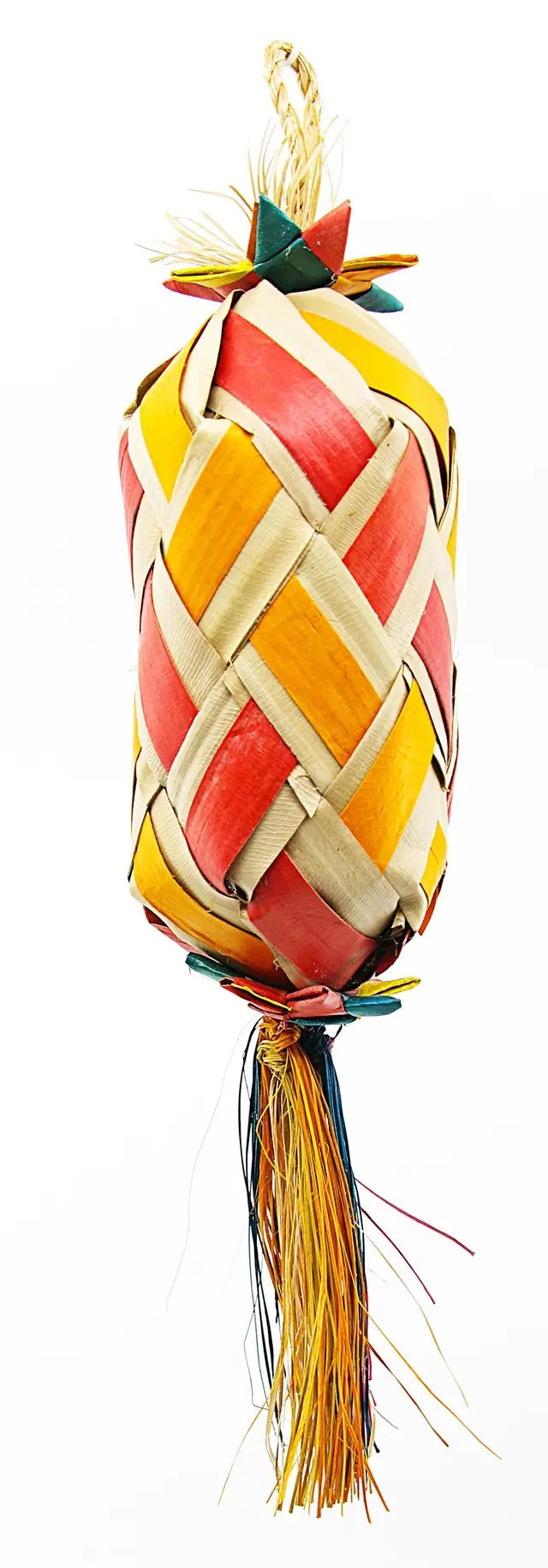 Colorful small egg-shaped piñata with vibrant paper fringes, perfect for Easter celebrations or fun party surprises.