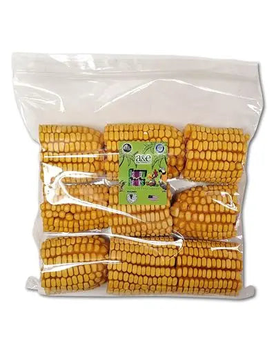 Vibrant 9-pack of drilled corn, perfect for birds to peck, shred, and enjoy as a fun, edible foraging treat.