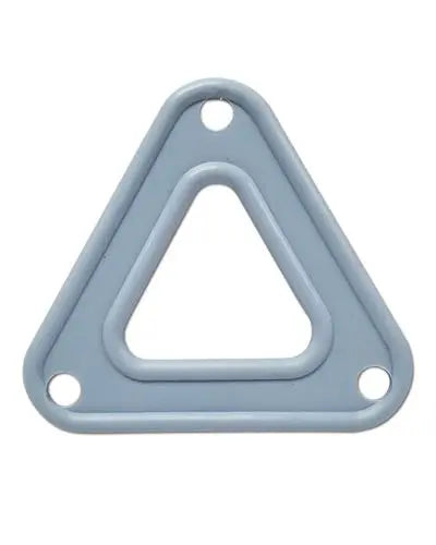 Vibrant plastic triangle bird toy base with three evenly spaced holes, measuring 4-1/4" by 4-1/4", perfect for pet play.