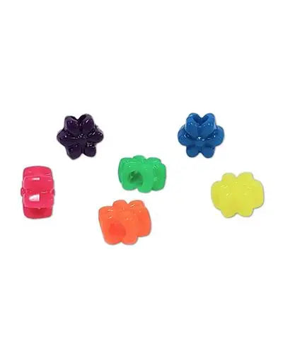Vibrant 12mm floral pony beads in assorted colors, showcasing a mix of about 76 pieces per 1oz with a 4mm hole for crafting.