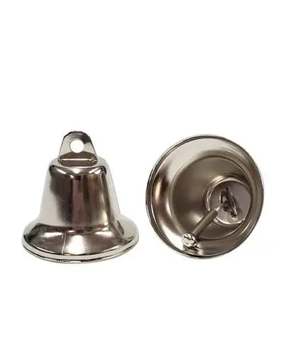 Shiny 48mm nickel-plated Liberty Bell bird toy part, measuring 1-7/8" in height and diameter, with a classic bell shape.