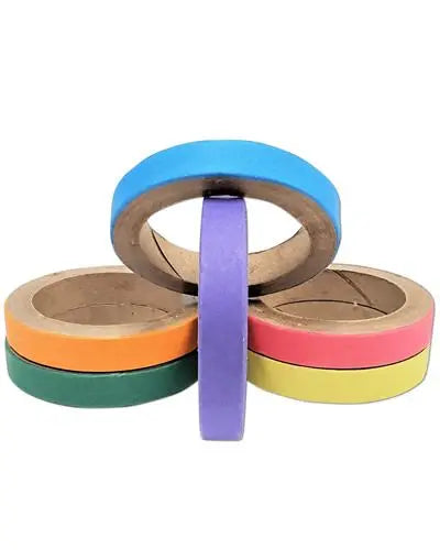 Colorful 2-inch Birdie Bagels made of recycled paperboard, perfect for birds to chew and play with as engaging toys.