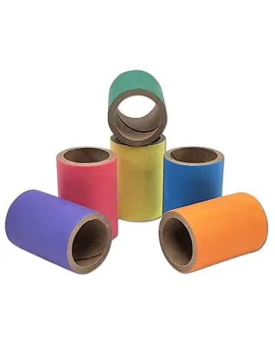 Colorful 1.5-inch Birdie Bagel tubes made of recycled parchment paper, perfect for birds to chew and play with.