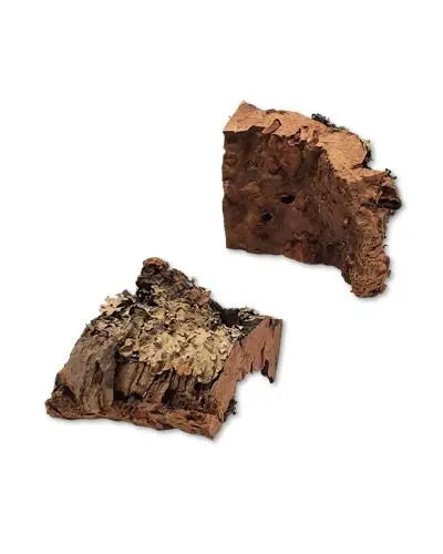 Small cork bark slices in a 3-pack, showcasing natural, textured surfaces, perfect for crafting or pet toys, sized 3-4 inches long.