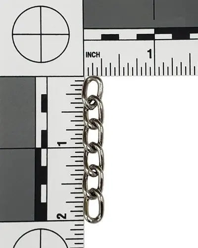 Gleaming 2MM nickel-plated steel chain with long, sturdy links, sold per foot, perfect for durable, bird-safe projects.