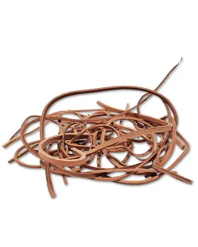 Natural leather strips and pieces in assorted lengths and widths, perfect for refilling Zoo Max Acrylic Boxes as toy parts.