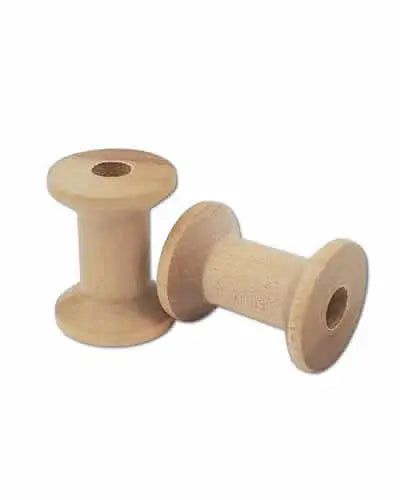 Vibrant 1-1/8" hourglass-shaped wood spool for bird toys, showcasing assorted colors and a small central hole.