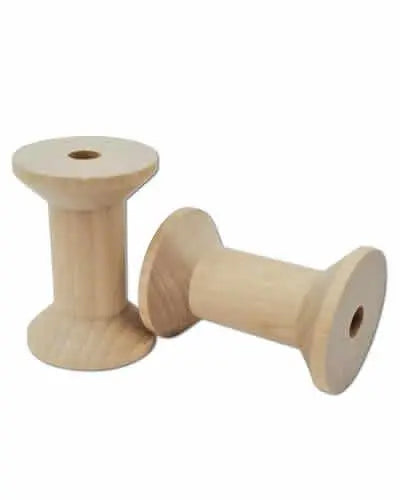Vibrant 2-inch wooden hourglass spool in assorted colors, perfect as a bird toy part with a unique, tapered design.