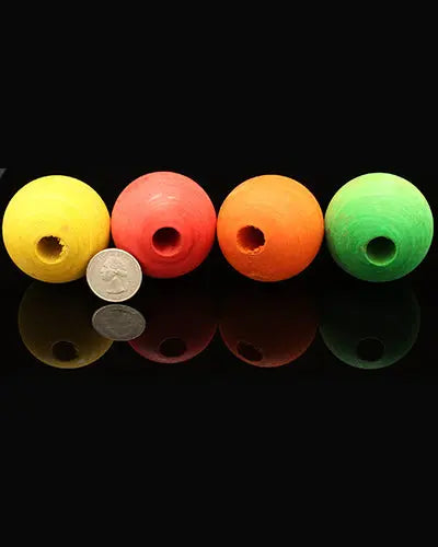 Vibrant 48mm colored wood bead, perfect for bird toys, showcasing a smooth, round design with a 1/2" center hole.
