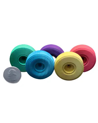 Vibrant 1-1/2" colored tread wheel for bird toys, featuring a textured surface and assorted bright hues for playful fun.