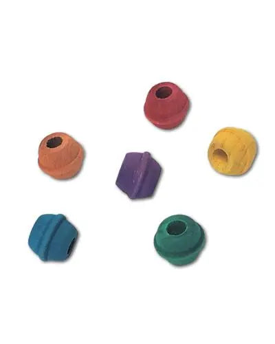 Vibrant extra small wooden beads in a 6-pack, showcasing a mix of colors with a 19/32" diameter and 1/4" hole.
