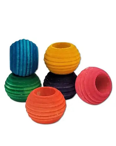 Vibrant 11/16" beehive beads in assorted colors, showcasing a unique textured design with a 3/8" center hole for crafting.