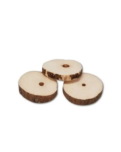 Colorful sola wood coins, perfect for crafting bird toys, showcasing their natural texture and small, round design.