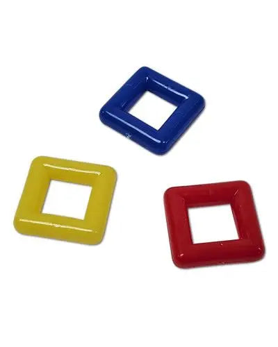 Vibrant 1-inch hard plastic square in assorted colors, perfect for crafting unique hanging or foot toys for playful fun.