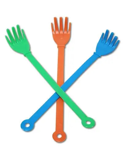 Colorful plastic back scratcher toy shaped like a bird foot, measuring 6 inches long, ideal for medium to larger birds.
