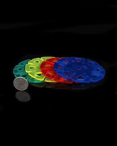 Vibrant assortment of LG clear plastic links, 4-inch diameter bird toy parts in various colors, perfect for playful pets.