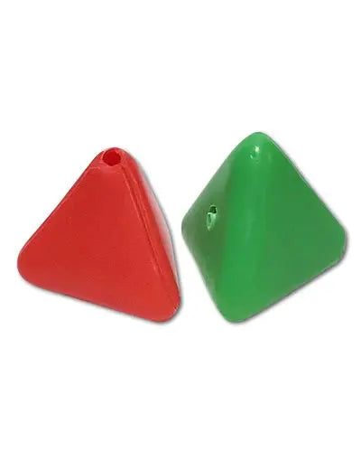 Vibrant assortment of solid plastic triangles in various colors, perfect as bird toy parts, sized 1.75 inches on each side.