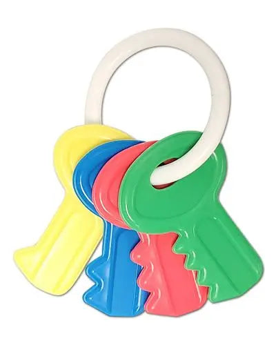 Colorful plastic keys dangle from a sturdy ring, perfect as vibrant bird toy parts, measuring 4.75 inches long.