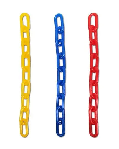 Colorful 1/2" plastic chain, 4 ft long, with bird-safe links, perfect for crafting vibrant bird toys.