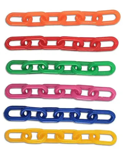Vibrant 3/4" plastic chain in a 3-foot length, showcasing varied colors, perfect for crafting bird-safe toys.