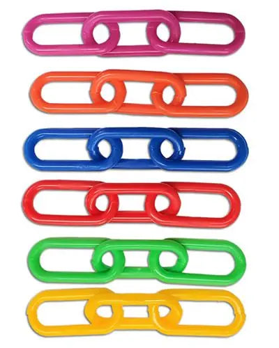 Vibrant, colorful 1-3/8" hard plastic chain links, perfect for bird toys, showcasing varied hues in a 2-foot length.