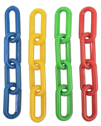 Vibrant 2-inch plastic chain link in assorted colors, perfect for bird toys, showcasing durability and a sturdy design.