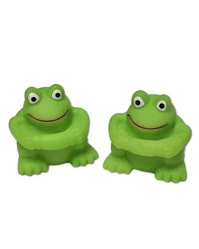 Charming 2-inch rubber frog toy with lifelike details, measuring 2" long, 1.5" wide, and 2" tall, perfect for play or decor.