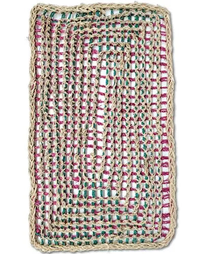 Vibrant braided seagrass mat, 24"x14", perfect as a foldable, stuffable base for creative bird toys.