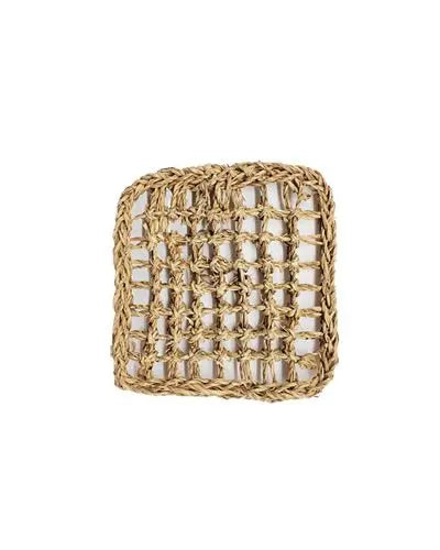 Woven 7"x7" seagrass mat with a natural, textured look, perfect as a versatile base for crafting bird toys.