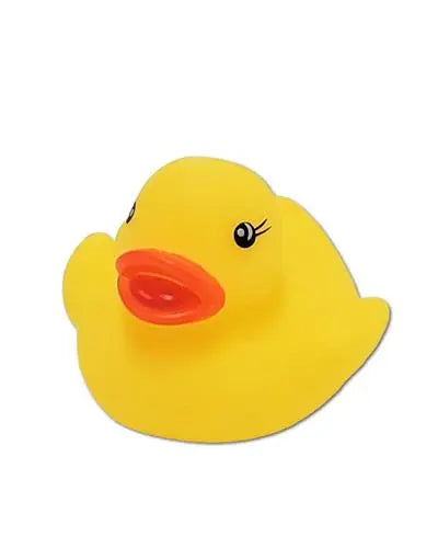 Charming 1-1/2" soft rubber duck toy with a bright yellow finish, measuring 2" long, perfect for play or decor.