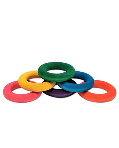 Brightly colored 1-3/4" wooden toss ring for bird toys, featuring a smooth texture and a 1" inner diameter for play.