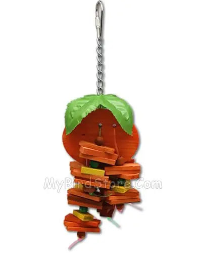 Bright orange Happy Beaks bird toy with chewable wooden blocks and balls, perfect for small to medium birds to enjoy.
