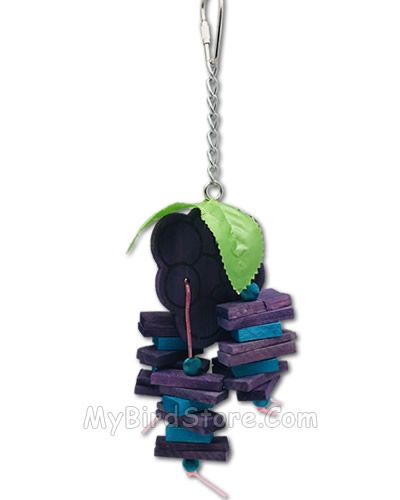 Vibrant Happy Beaks Small Grapes Bird Toy with colorful chewable wood blocks and balls, perfect for small to medium birds.
