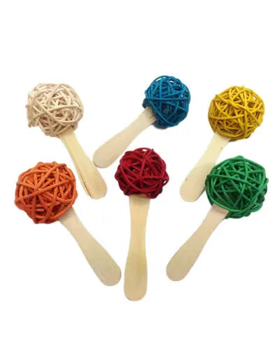 Vibrant Popsicles 6 Pack from A&E Java Wood, featuring chewable bird treats with colorful wicker balls and sturdy sticks.