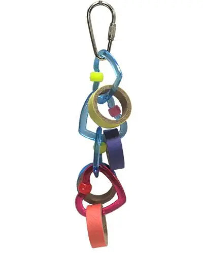 Colorful Keet Rings-Happy Beaks toy with Birdie Bagels and plastic rings, ideal for small birds to chew and play.