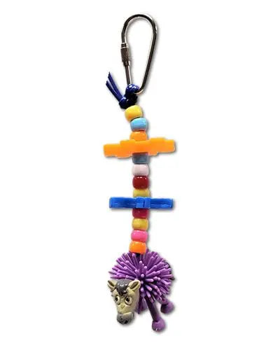 Colorful Koosh Zoo Happy Beaks toy with plastic beads and stars on a rope, featuring a cute, varied animal design for birds.