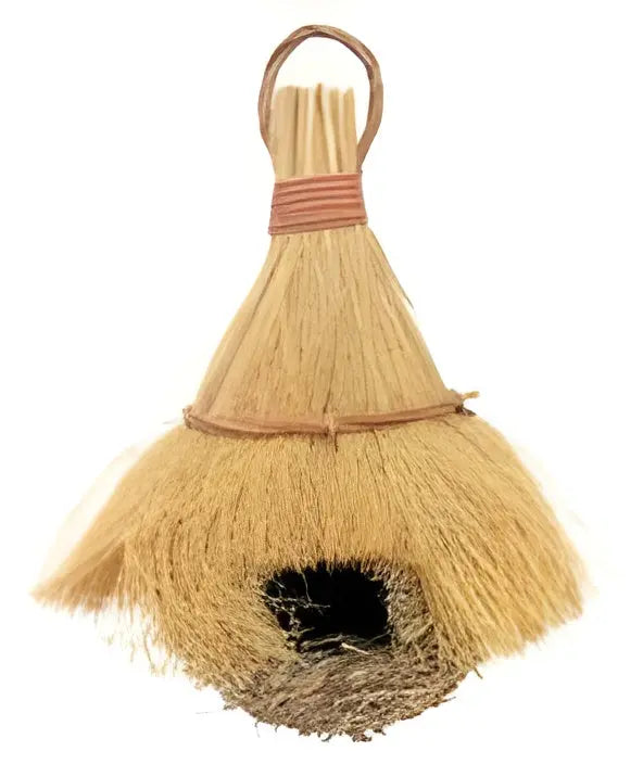 Cozy Finch Natural Nest woven from soft, natural fibers, perfect for hanging or placing in a bird cage for safe nesting.