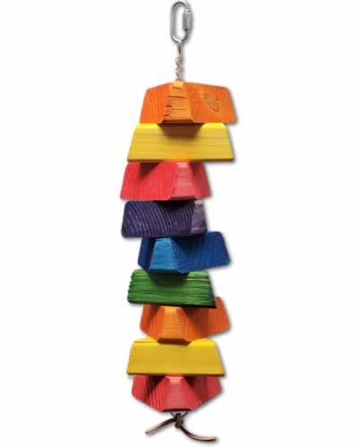 Vibrant Congo Jungle Toy with colorful pine wood chunks on a sturdy chain, perfect for large birds to play and chew.